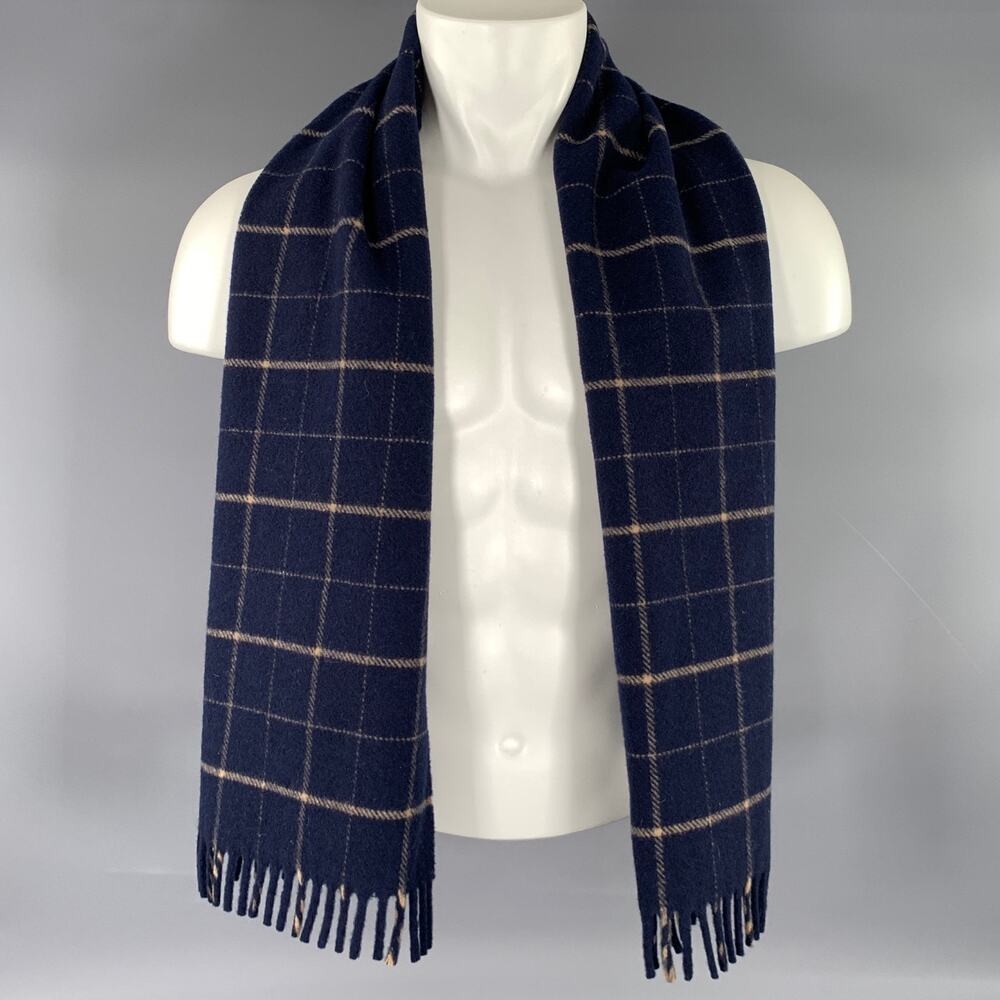 FILSON GARMENT Navy Tan Plaid Virgin Wool Scarves